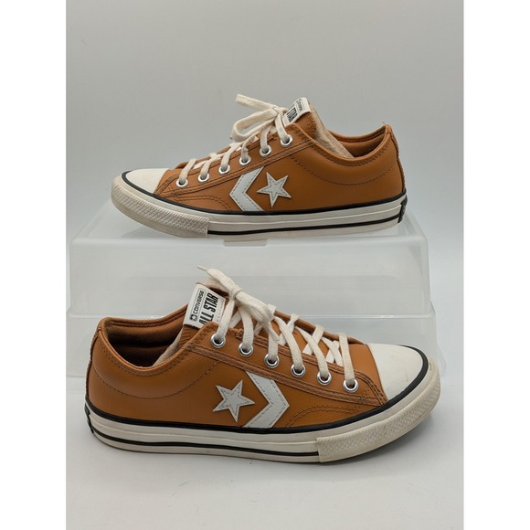Converse Other - Converse Star Player Shoes Kids Size 4 Brown Leather All Star Low Top Sneakers